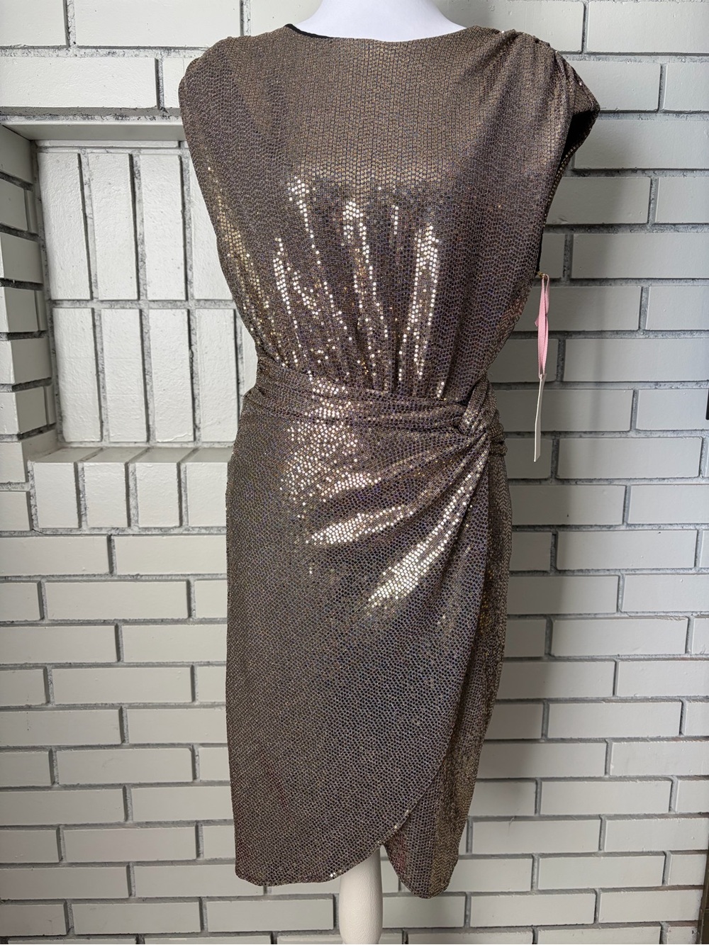 Alex Marie Metallic Brown Sequin Midi Dress